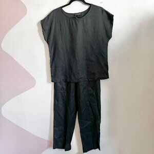 Quince Women's 100% European Linen Pajama Set Black Small